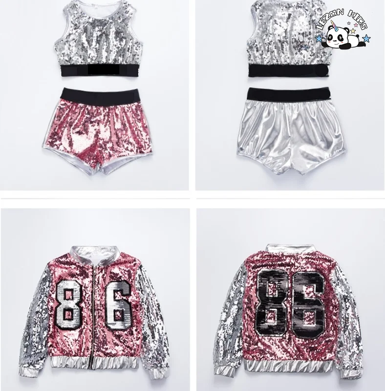 LEZONKIDS - 2024 High Quality Shiny All Season High Street Sporting Bomber Sequin Clothing Sets